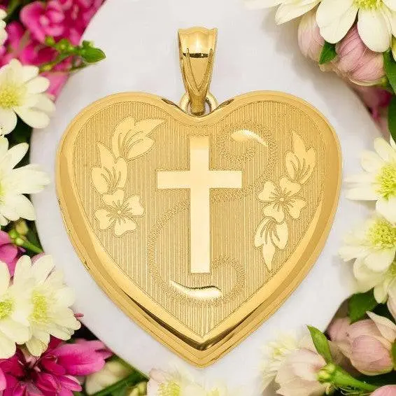 Sterling Silver Gold-Tone Floral Cross Ash Holder Heart Locket - Memorial Keepsake Jewelry 1