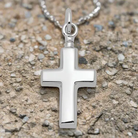 Sterling Silver Polished Cross Ash Holder Pendant - Memorial Keepsake Jewelry 1