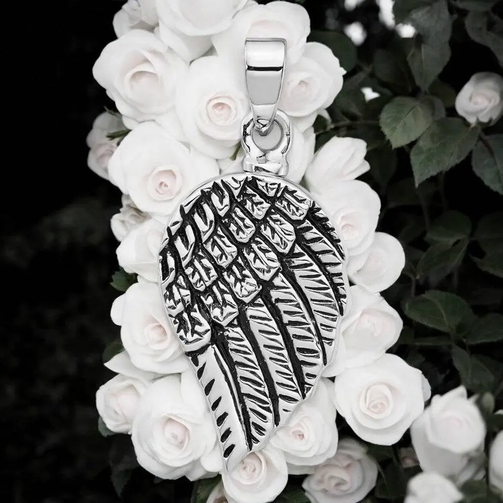 Sterling Silver Polished Enameled Angel Wing Ash Holder Pendant - Memorial Keepsake Jewelry 1