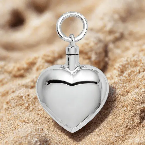 Sterling Silver Polished Heart Ash Holder Pendant - Memorial Keepsake Jewelry 1