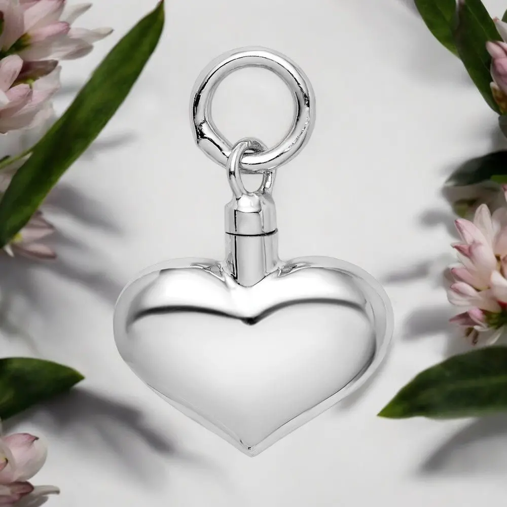 Sterling Silver Polished Puffy Heart Ash Holder Pendant - Memorial Keepsake Jewelry 1