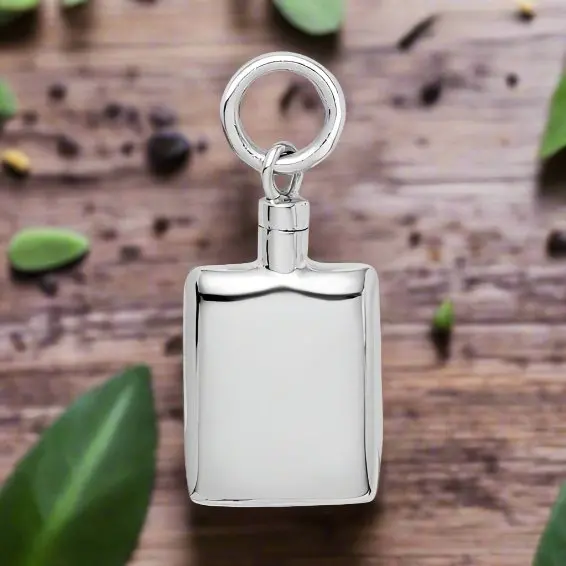 Sterling Silver Polished Rectangular Ash Holder Pendant - Memorial Keepsake Jewelry 1