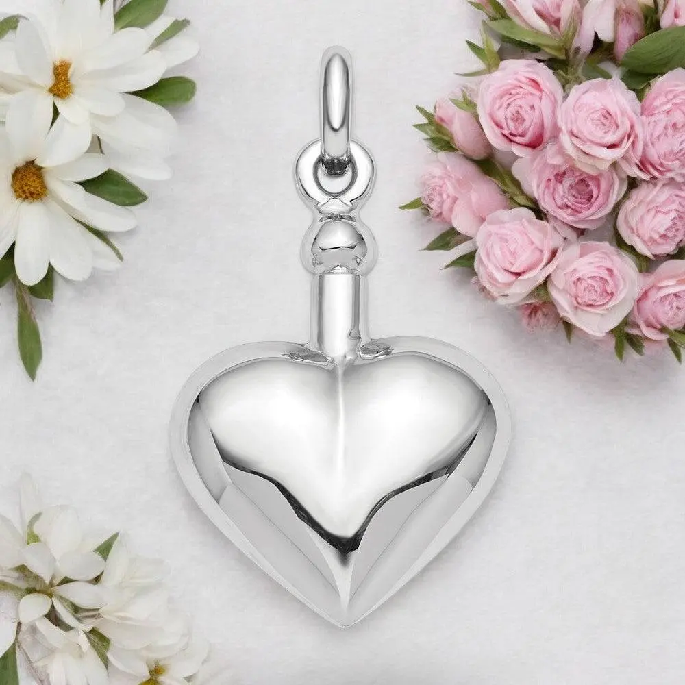 Sterling Silver Polished Screw Top Ash Holder Pendant - Heart Memorial Keepsake Jewelry 1