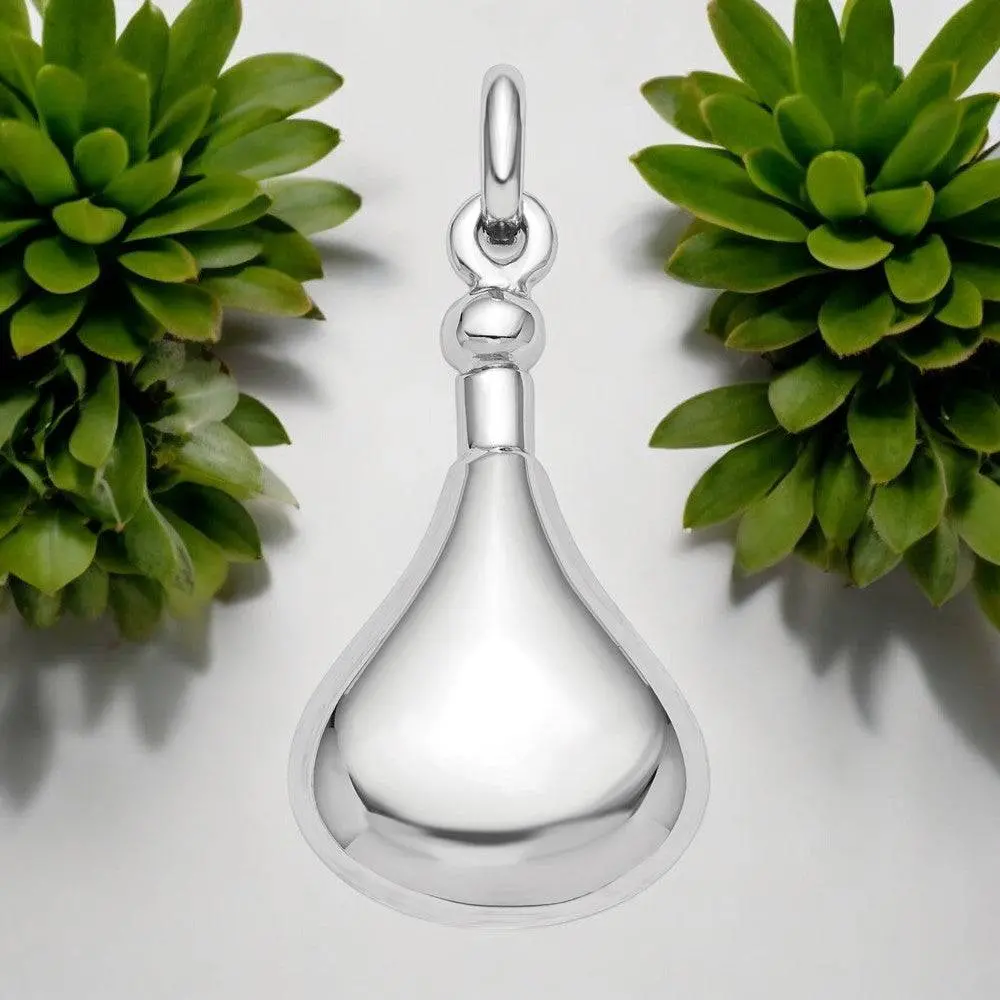 Sterling Silver Polished Teardrop Screw Top Ash Holder Pendant - Memorial Keepsake Jewelry 1