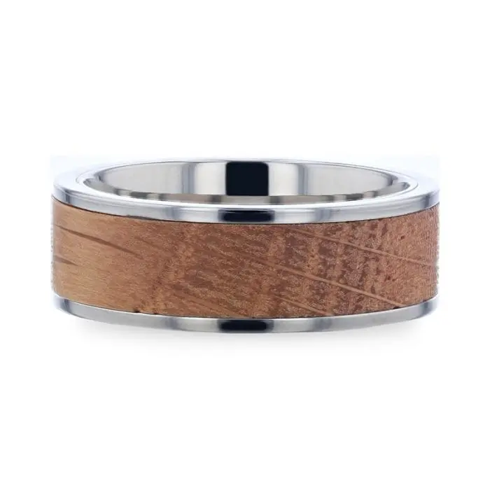Still | Silver Titanium Ring, Whiskey Barrel Wood Inlay, Flat 3