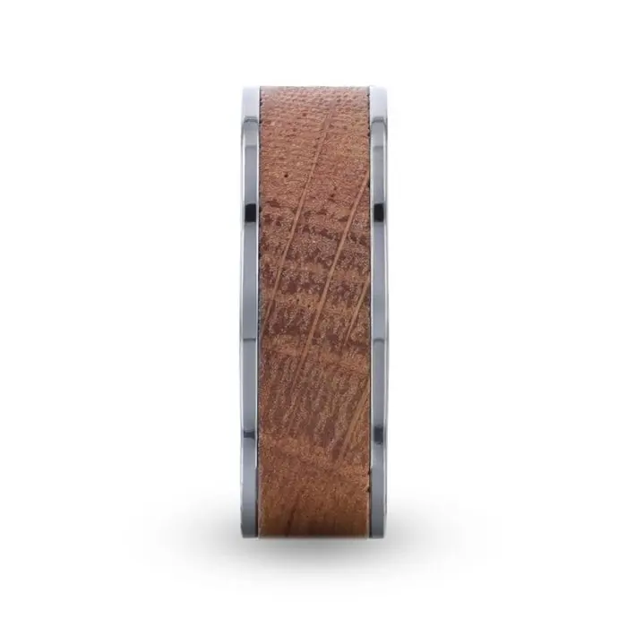 Still | Silver Titanium Ring, Whiskey Barrel Wood Inlay, Flat 2