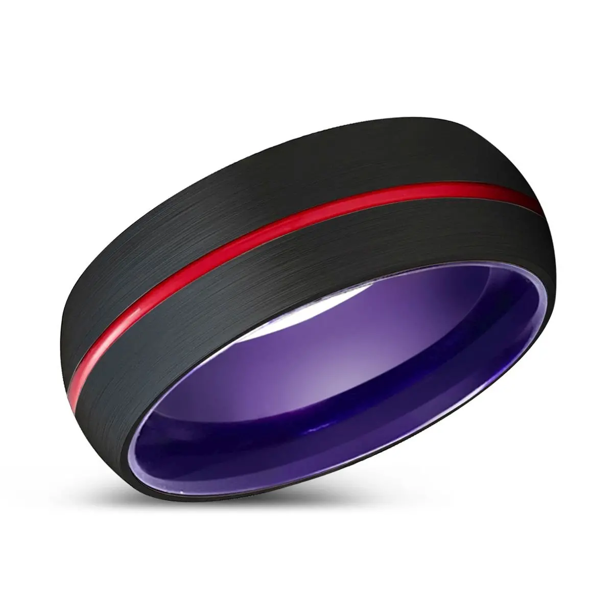 Stork | Purple Ring, Black Tungsten Ring, Red Groove, Domed 2