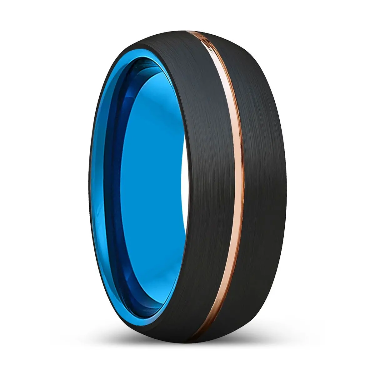 Stream | Blue Tungsten Ring, Black Tungsten Ring, Rose Gold Groove, Domed 1