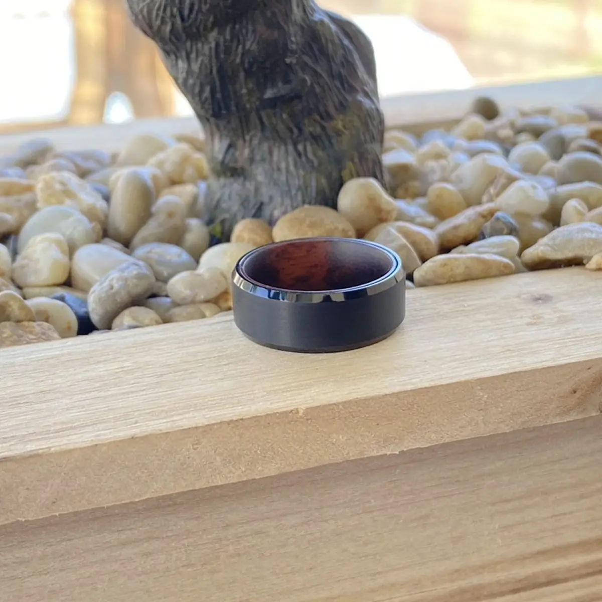 Striker | Snake Wood, Black Tungsten Ring, Brushed, Beveled 7