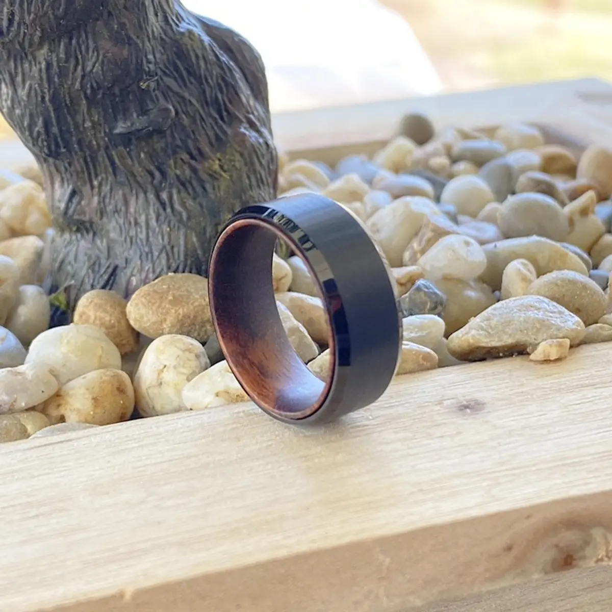 Striker | Snake Wood, Black Tungsten Ring, Brushed, Beveled 6