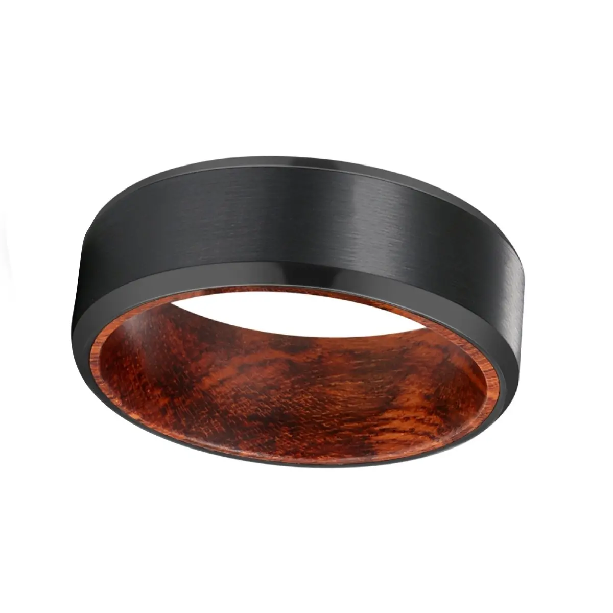Striker | Snake Wood, Black Tungsten Ring, Brushed, Beveled 2