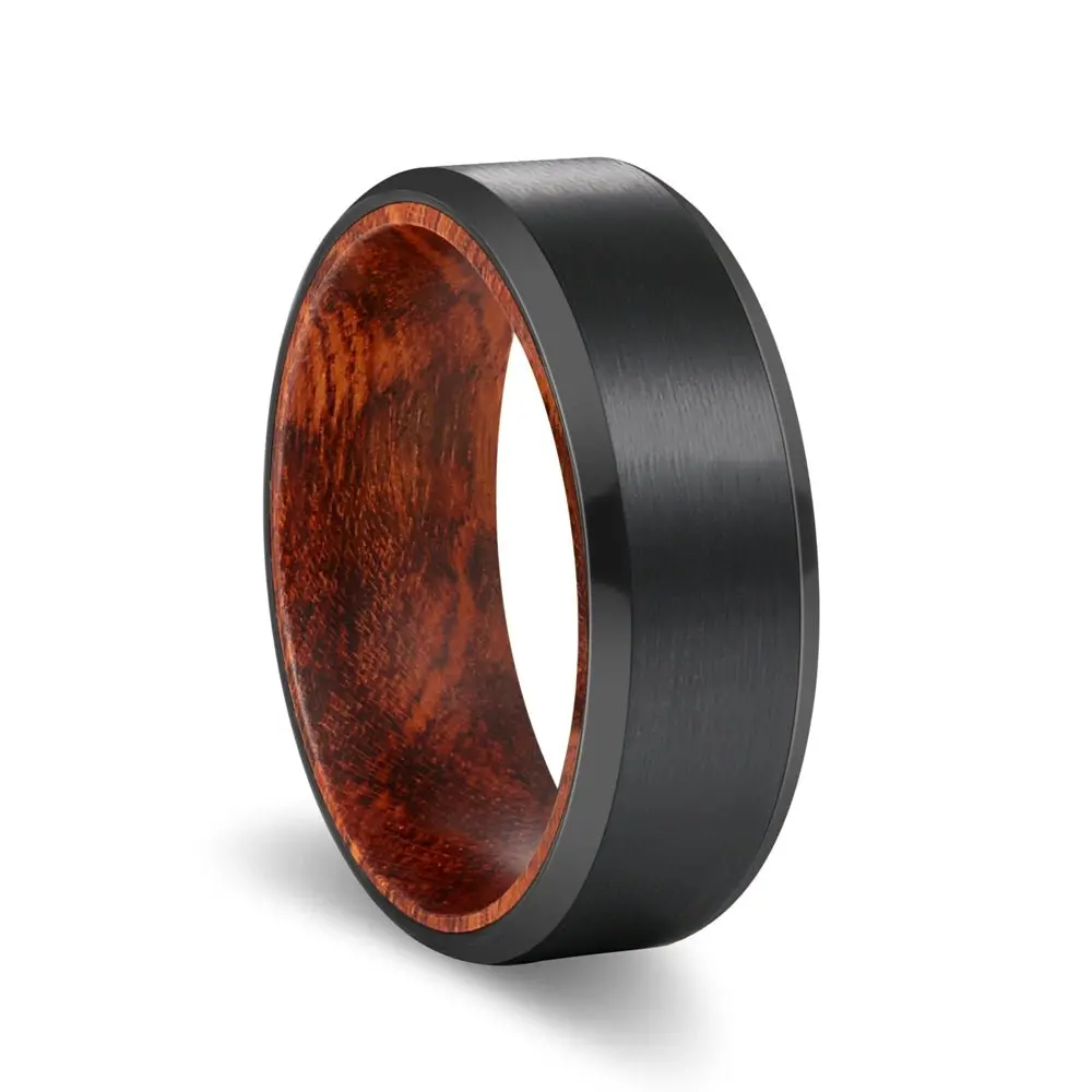 Striker | Snake Wood, Black Tungsten Ring, Brushed, Beveled 1