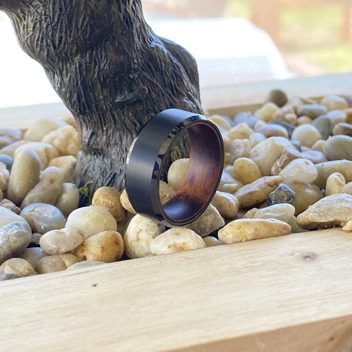 Striker | Snake Wood, Black Tungsten Ring, Brushed, Beveled 5
