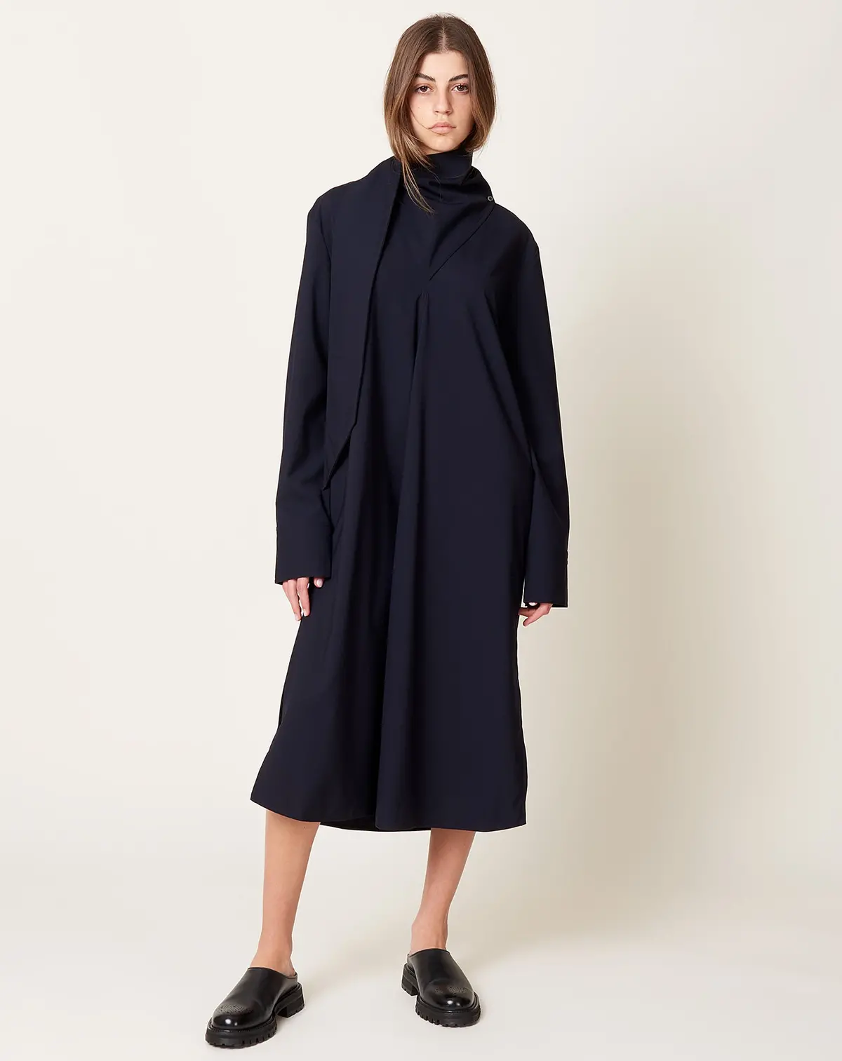 Ohrid Scarf Neck Dress In Darkest Navy 1