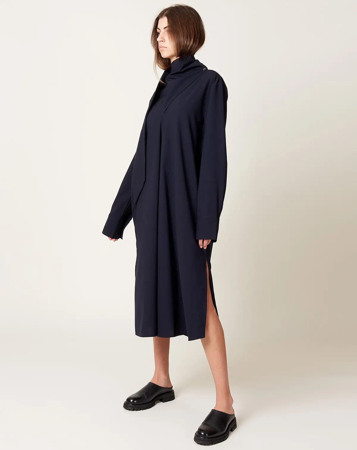 Ohrid Scarf Neck Dress In Darkest Navy 2