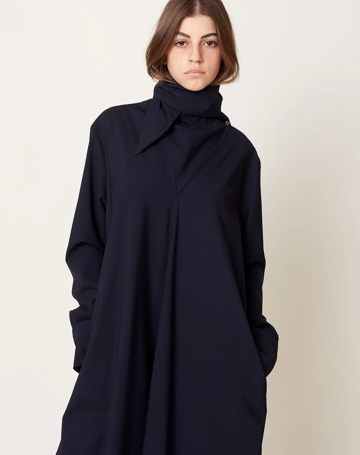 Ohrid Scarf Neck Dress In Darkest Navy 4