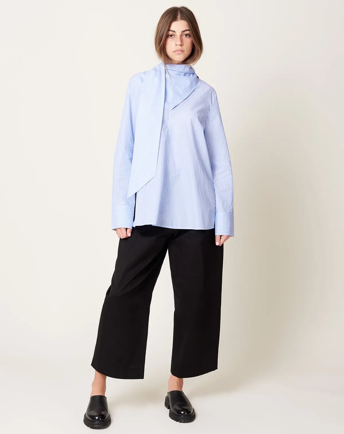 Utah Scarf Neck Top In Blue Broken Stripe 1