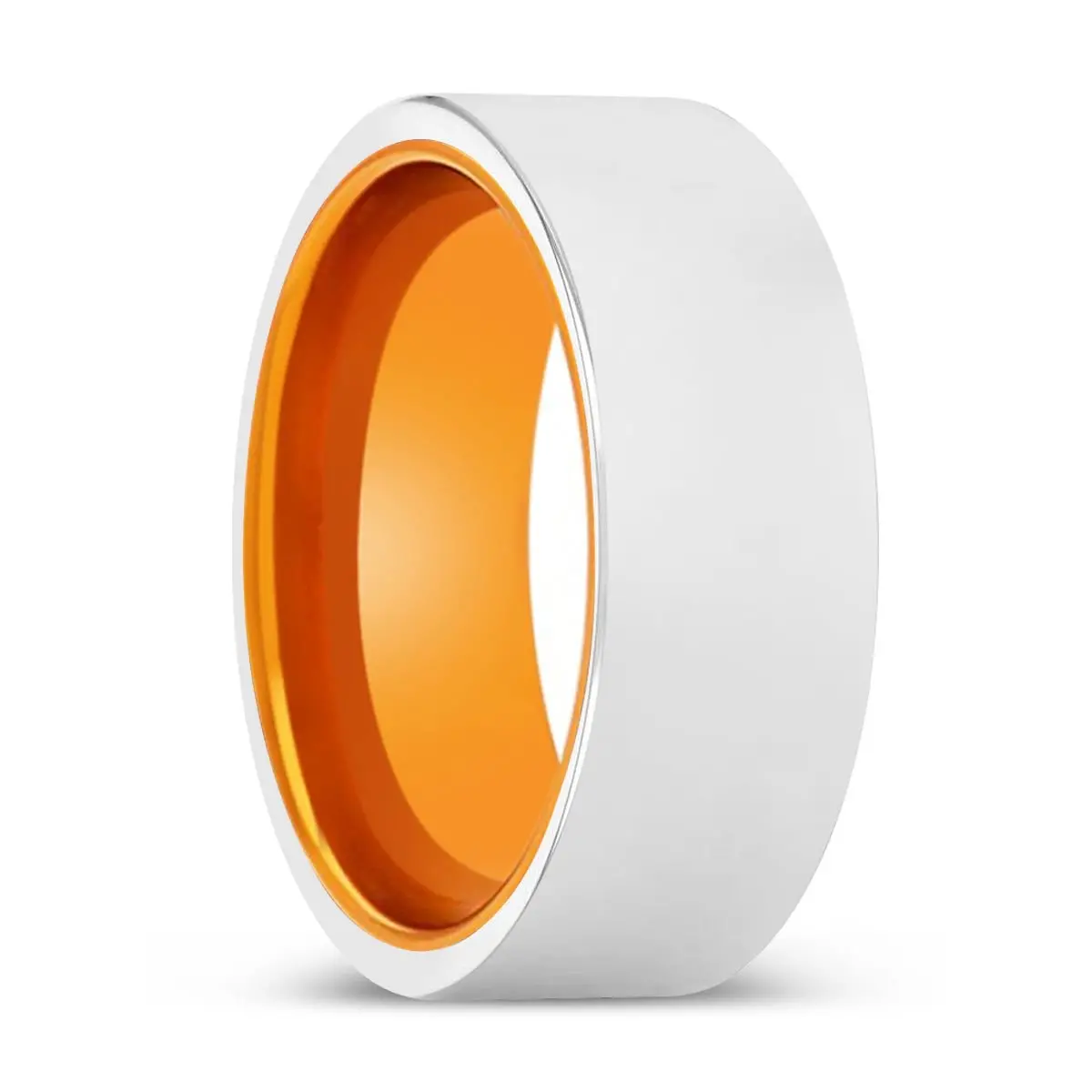 Sultan | Orange Ring, Silver Tungsten Ring, Shiny, Flat 1