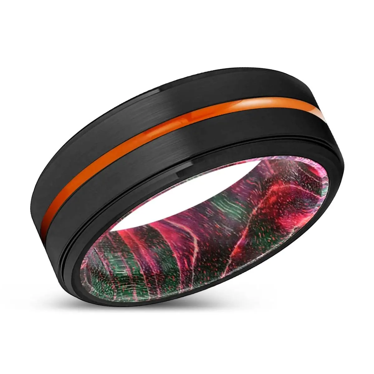 Tacoma | Green & Red Wood, Black Tungsten Ring, Orange Groove, Stepped Edge 2