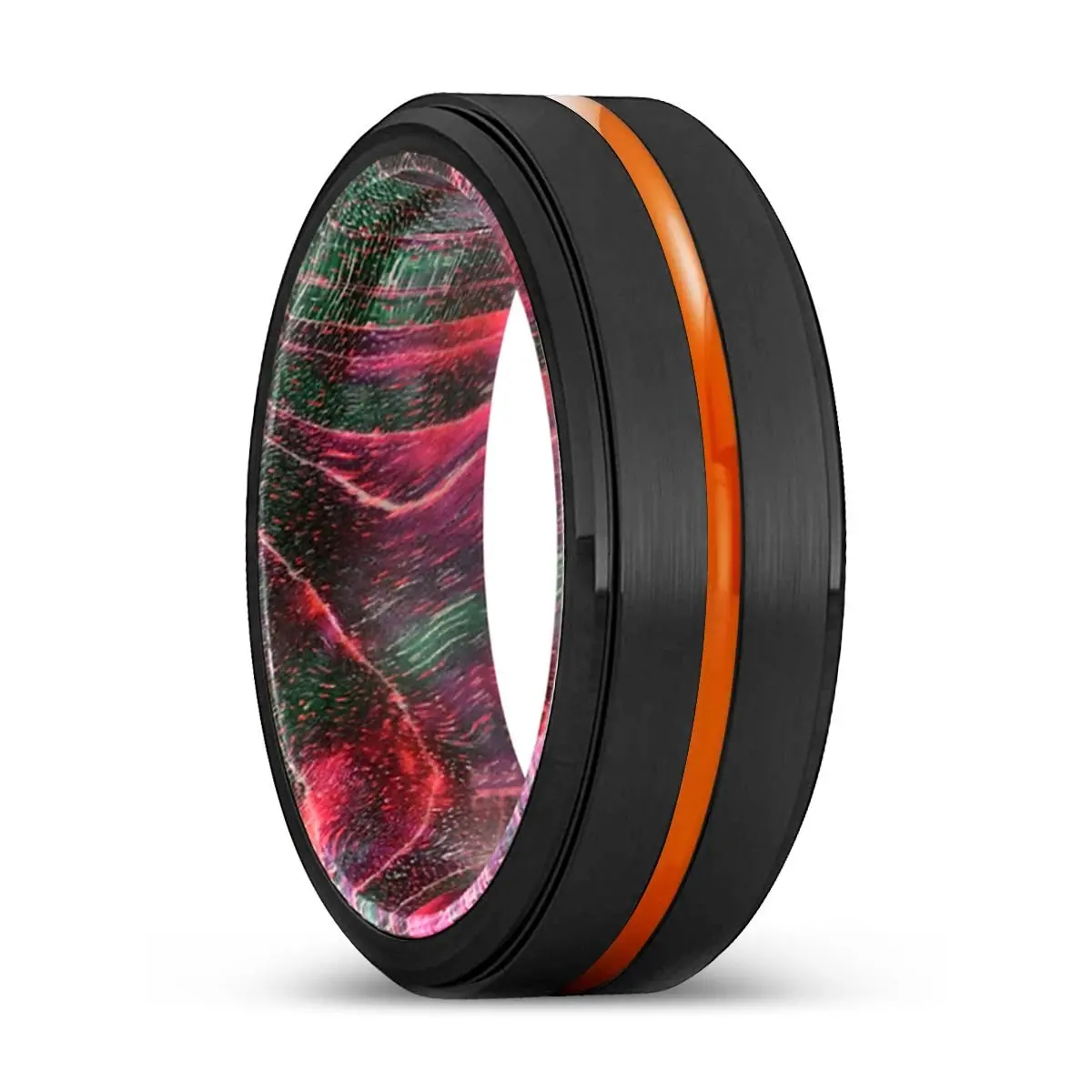 Tacoma | Green & Red Wood, Black Tungsten Ring, Orange Groove, Stepped Edge 1