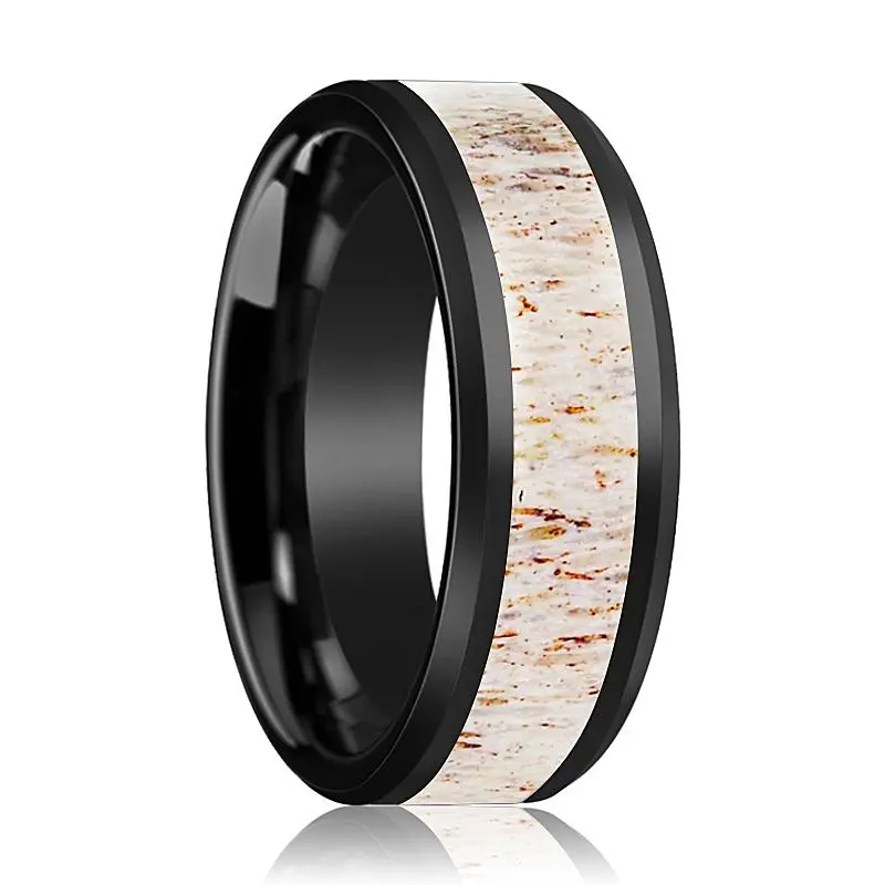 Tail | Ceramic Ring Off White Deer Antler Inlay 1