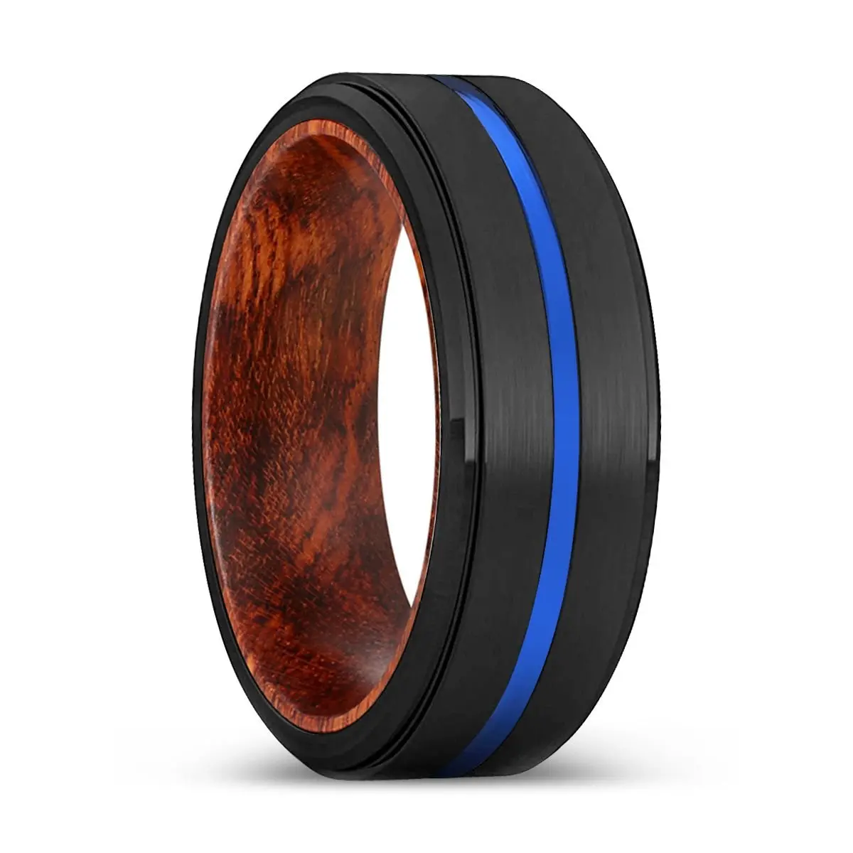 Tails | Snake Wood, Black Tungsten Ring, Blue Groove, Stepped Edge 1