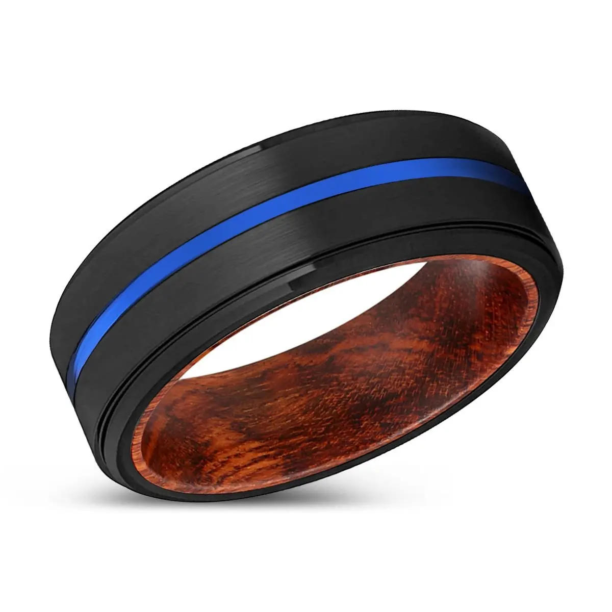 Tails | Snake Wood, Black Tungsten Ring, Blue Groove, Stepped Edge 2