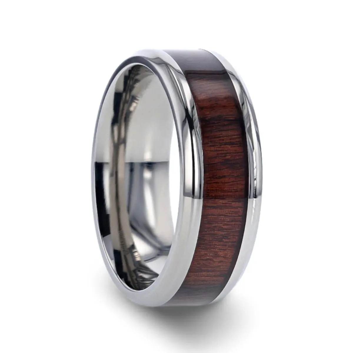 Tali | Silver Titanium Ring, Rose Wood Inlay, Beveled 1