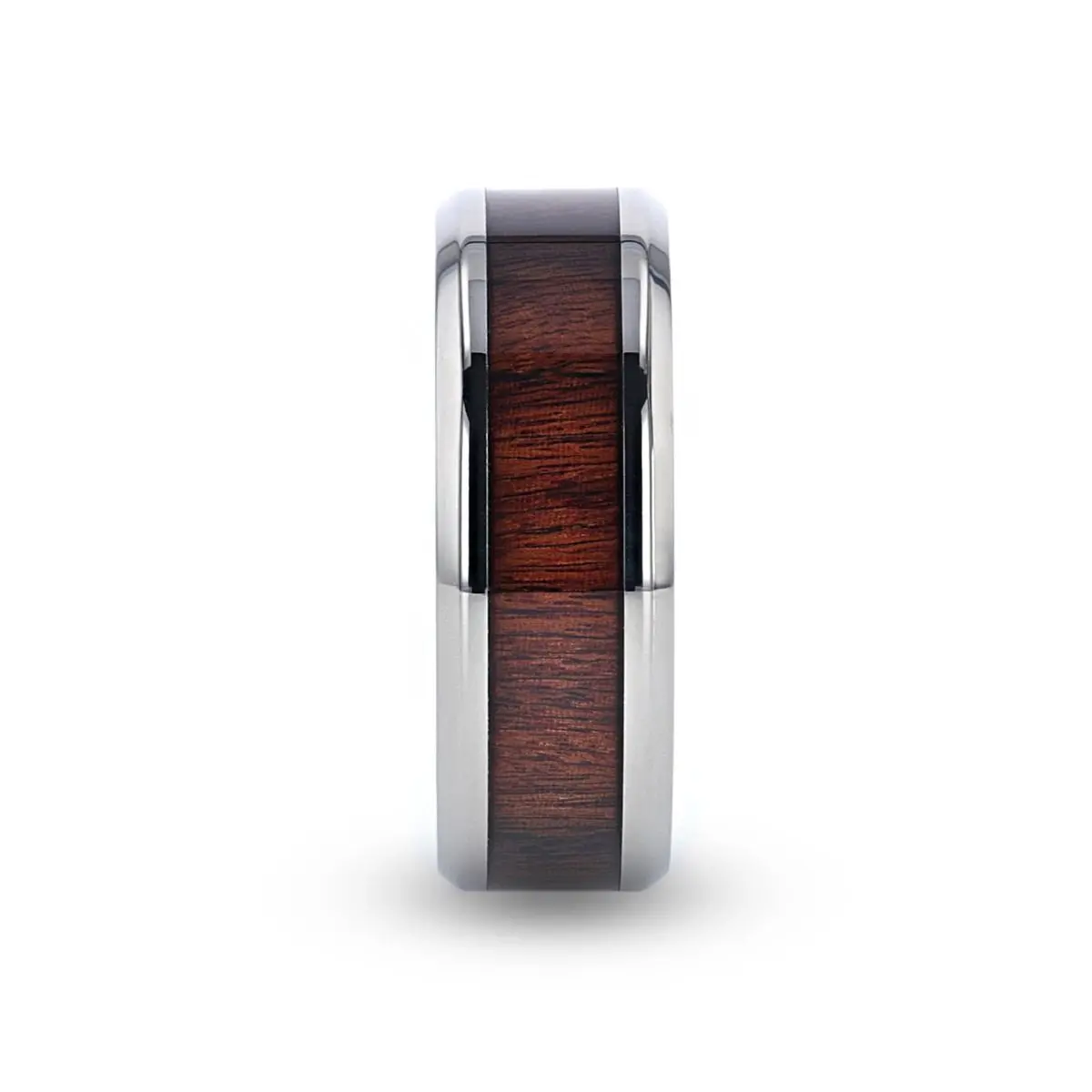 Tali | Silver Titanium Ring, Rose Wood Inlay, Beveled 2