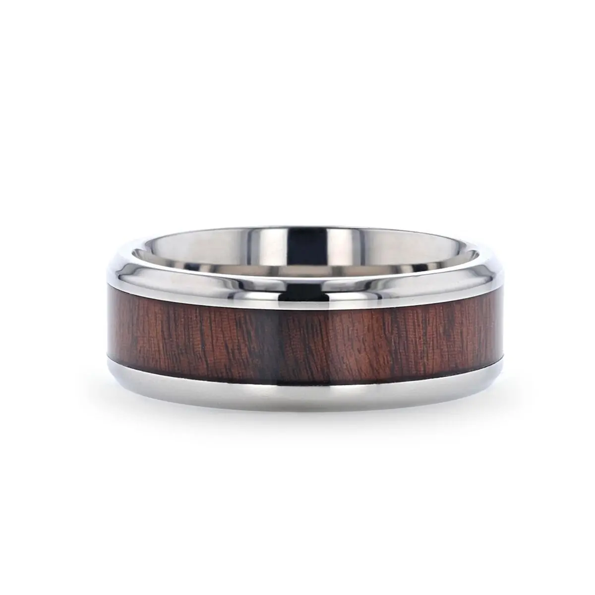 Tali | Silver Titanium Ring, Rose Wood Inlay, Beveled 3