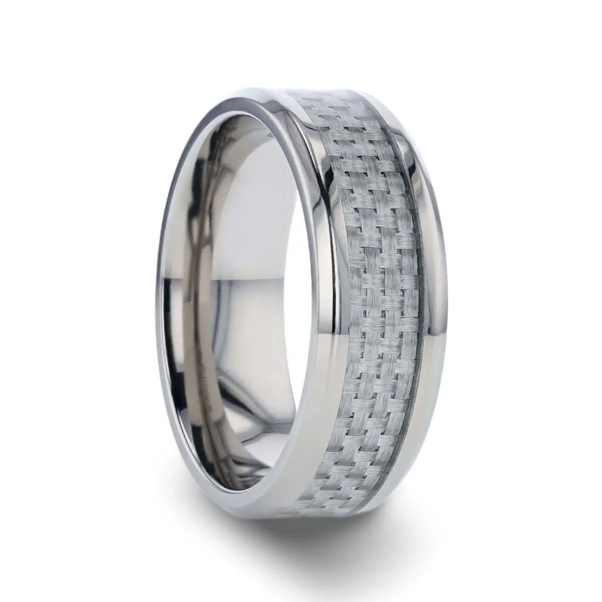 Tantalus | Silver Titanium Ring, White Carbon Fiber Inlay, Beveled 1