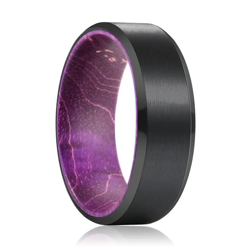 Tanz | Purple Wood, Black Tungsten Ring, Brushed, Beveled 1
