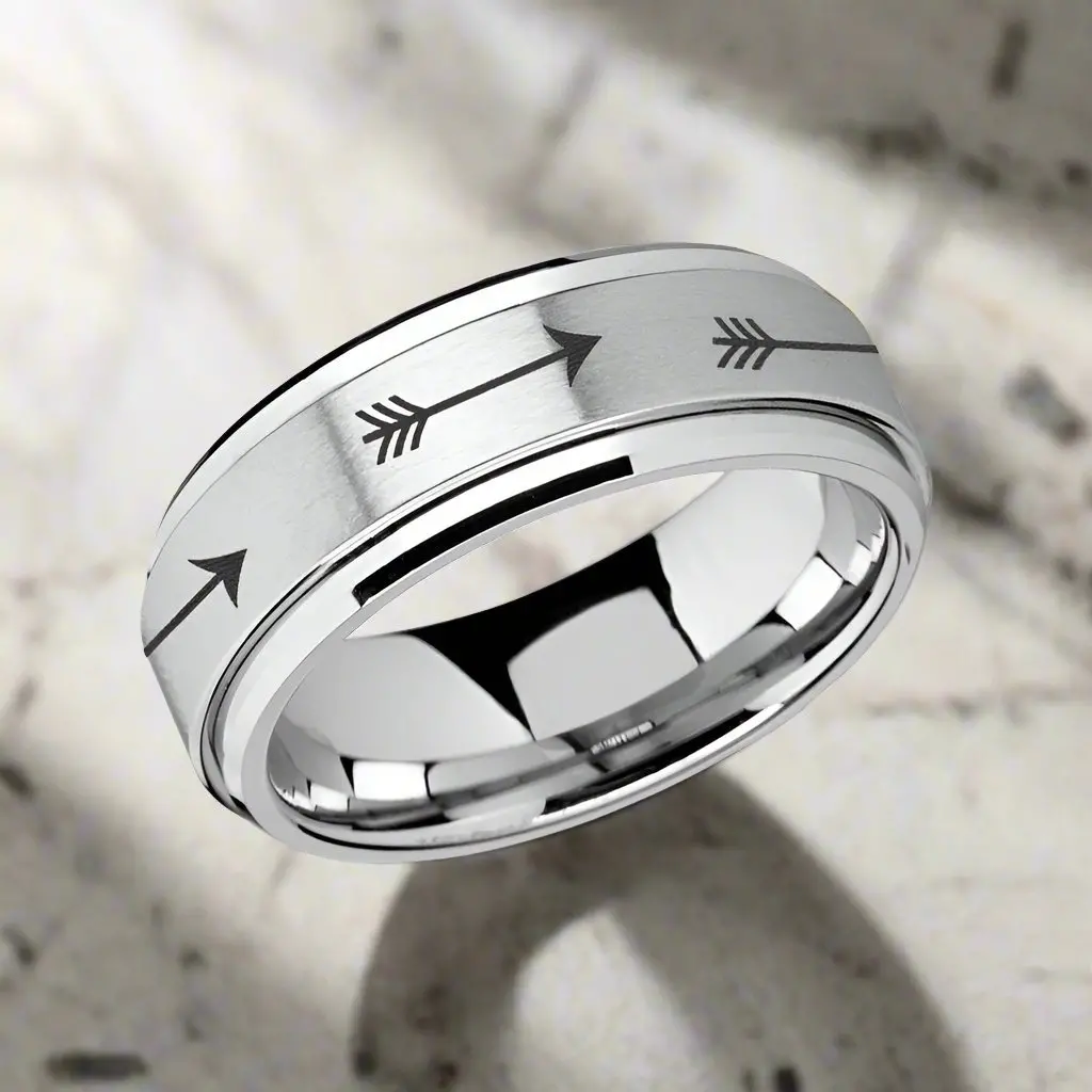 Target | Silver Tungsten Ring, Fidget Spinner, Laser Engraved Arrows, Beveled 2
