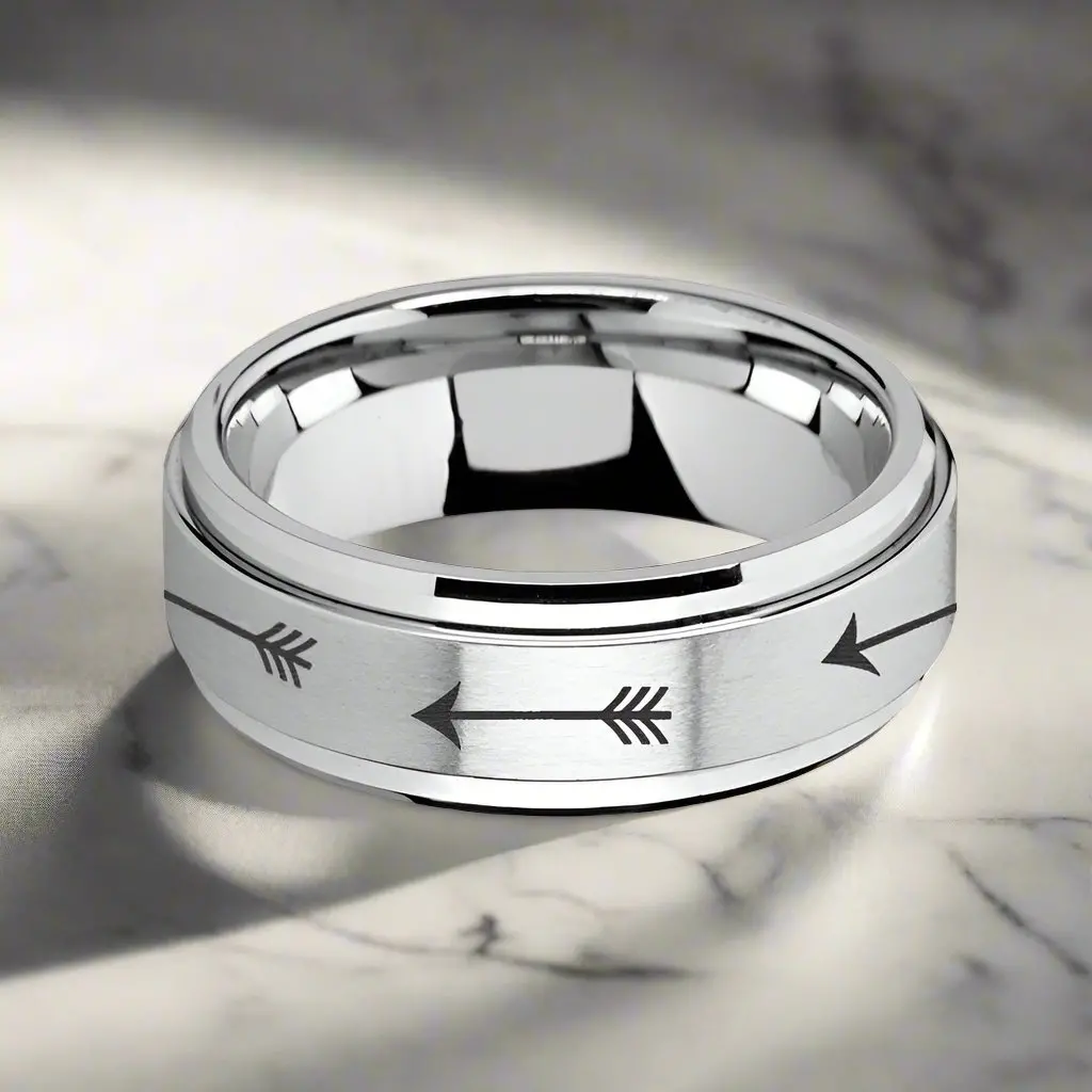 Target | Silver Tungsten Ring, Fidget Spinner, Laser Engraved Arrows, Beveled 3