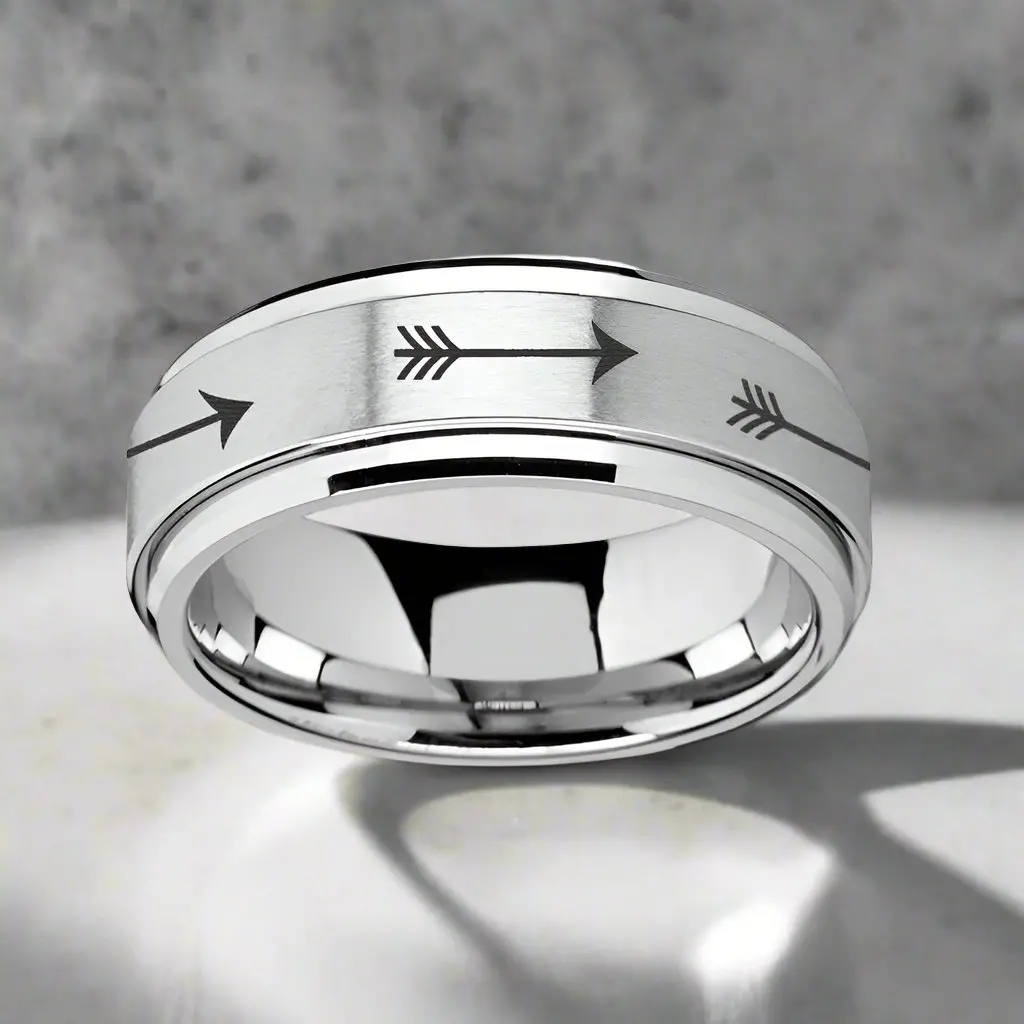 Target | Silver Tungsten Ring, Fidget Spinner, Laser Engraved Arrows, Beveled 1