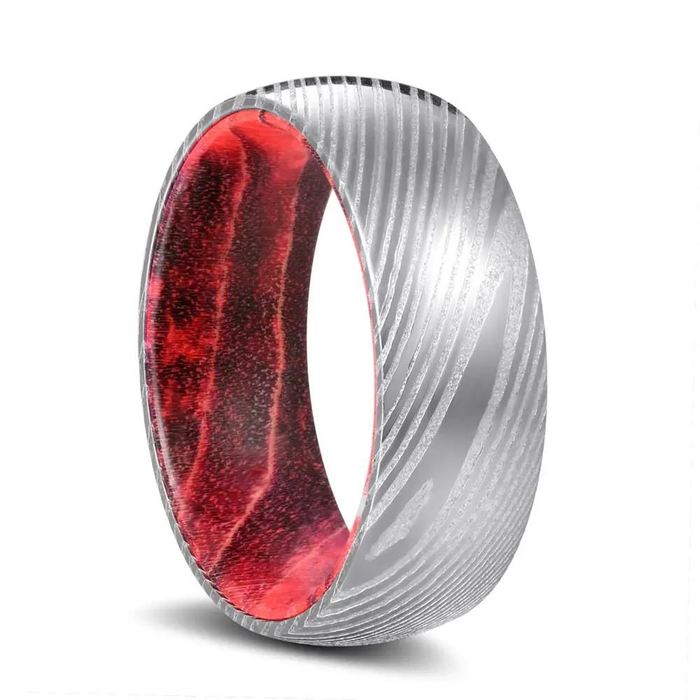Templar | Black & Red Wood, Silver Damascus Steel, Domed 1
