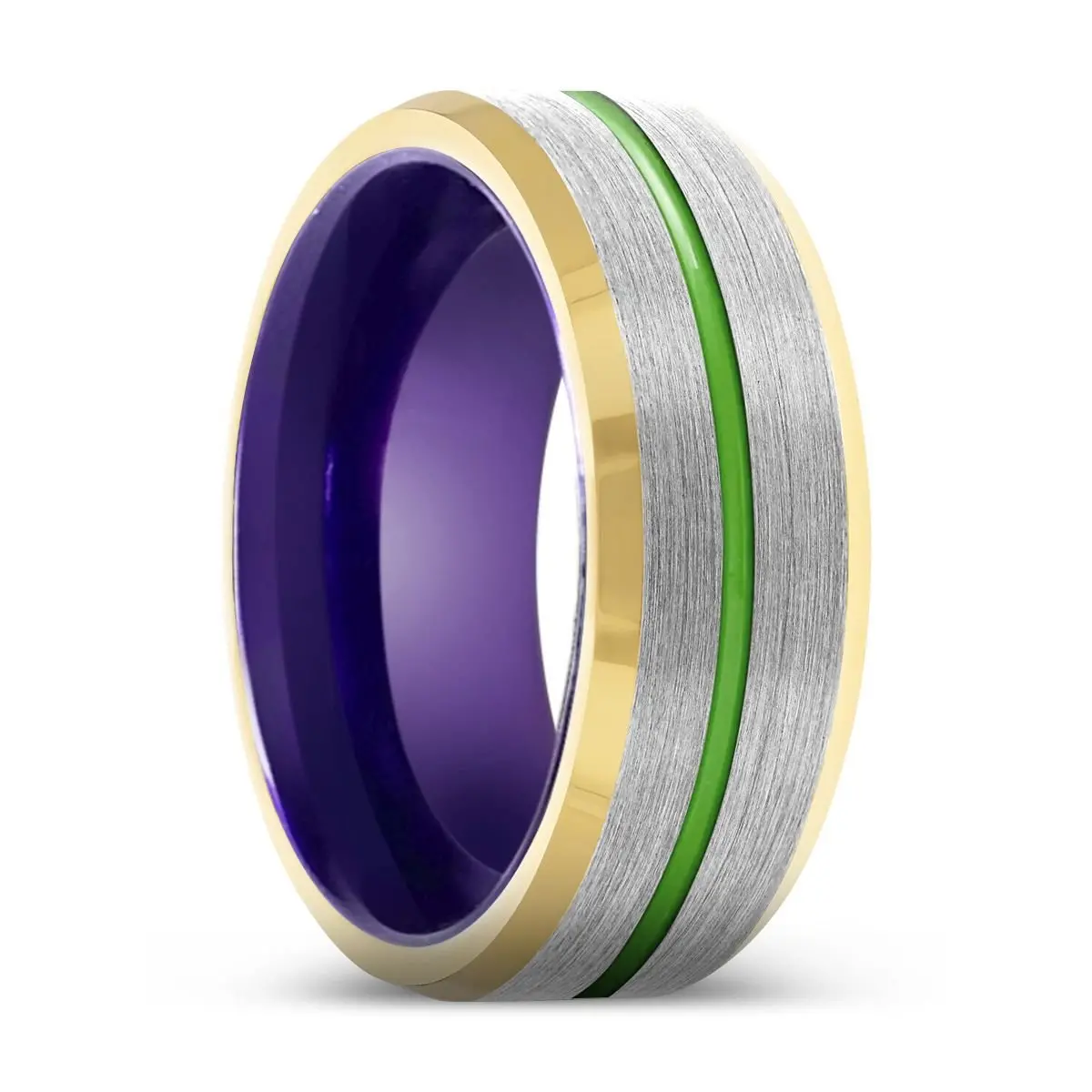 Templar | Purple Ring, Silver Tungsten Ring, Green Groove, Gold Beveled Edge 1