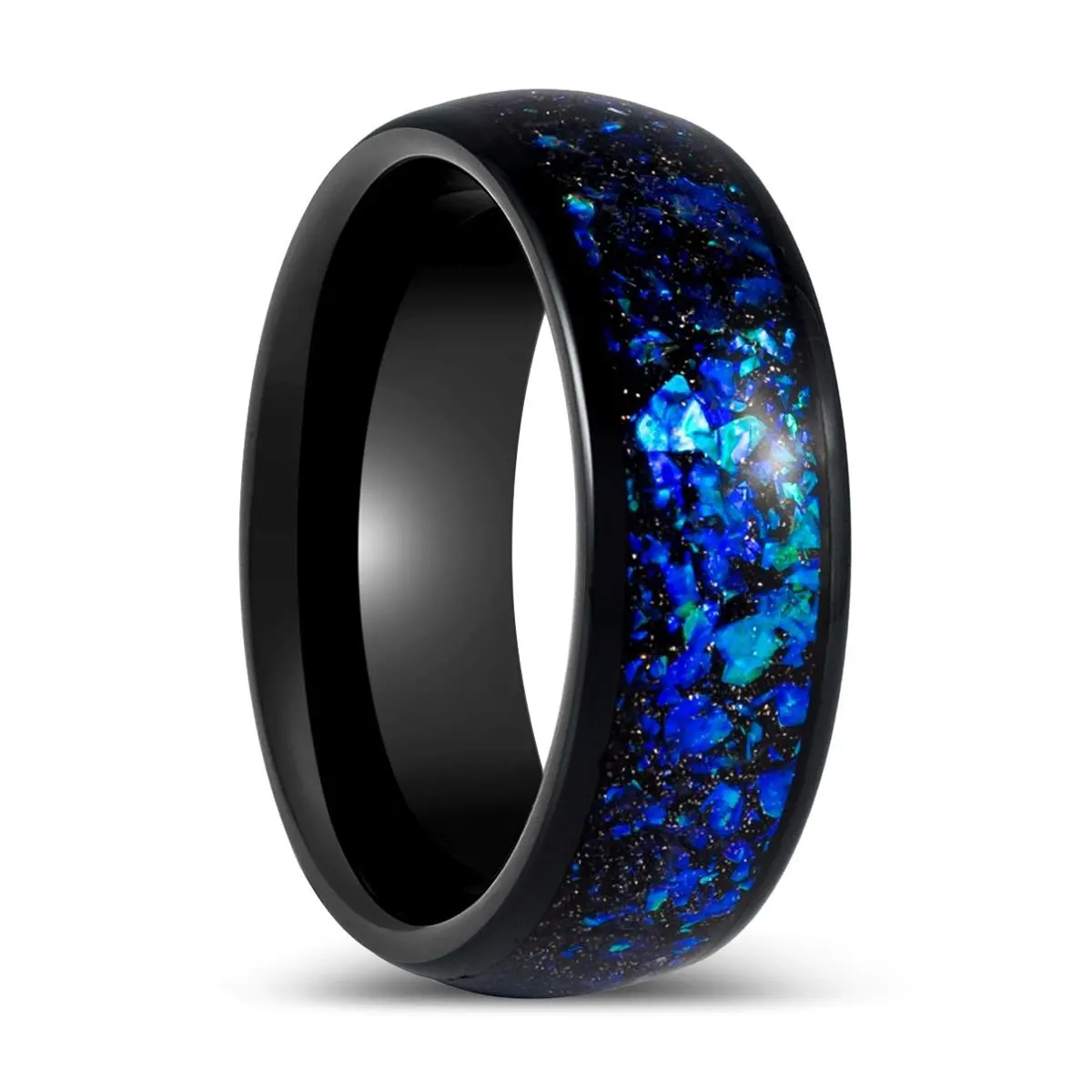 Thanos | Black Tungsten Ring Blue Opal And Abalone Fragments 1