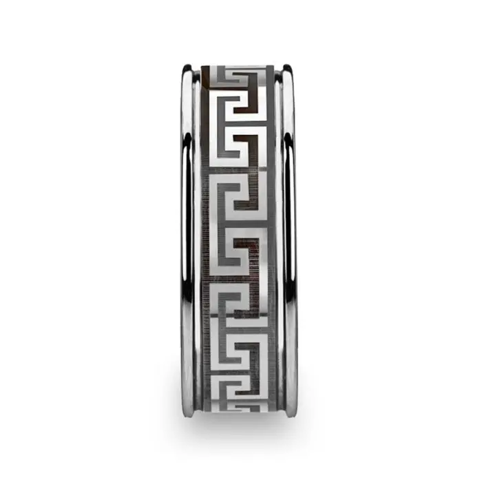 Thasos | Tungsten Ring Greek Key Meander Design 2