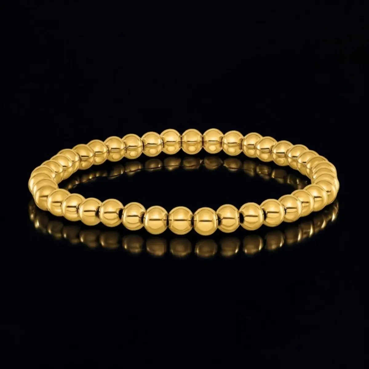 Men's Beaded Bracelet - Stainless Steel 6Mm Polished Beads | Yellow Ip Plating 1