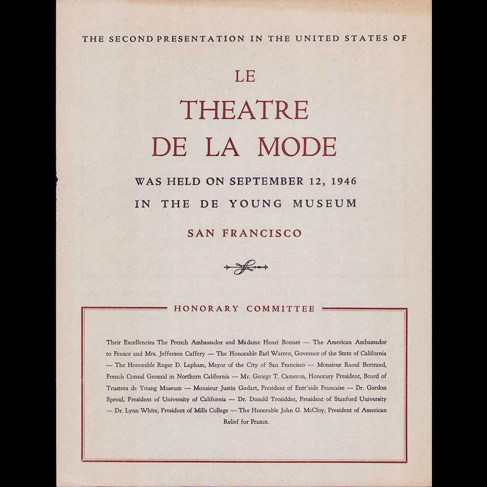 Le Théâtre De La Mode, Fantasy Of Fashion - Programme De L'exposition De San Francisco (1946) 1