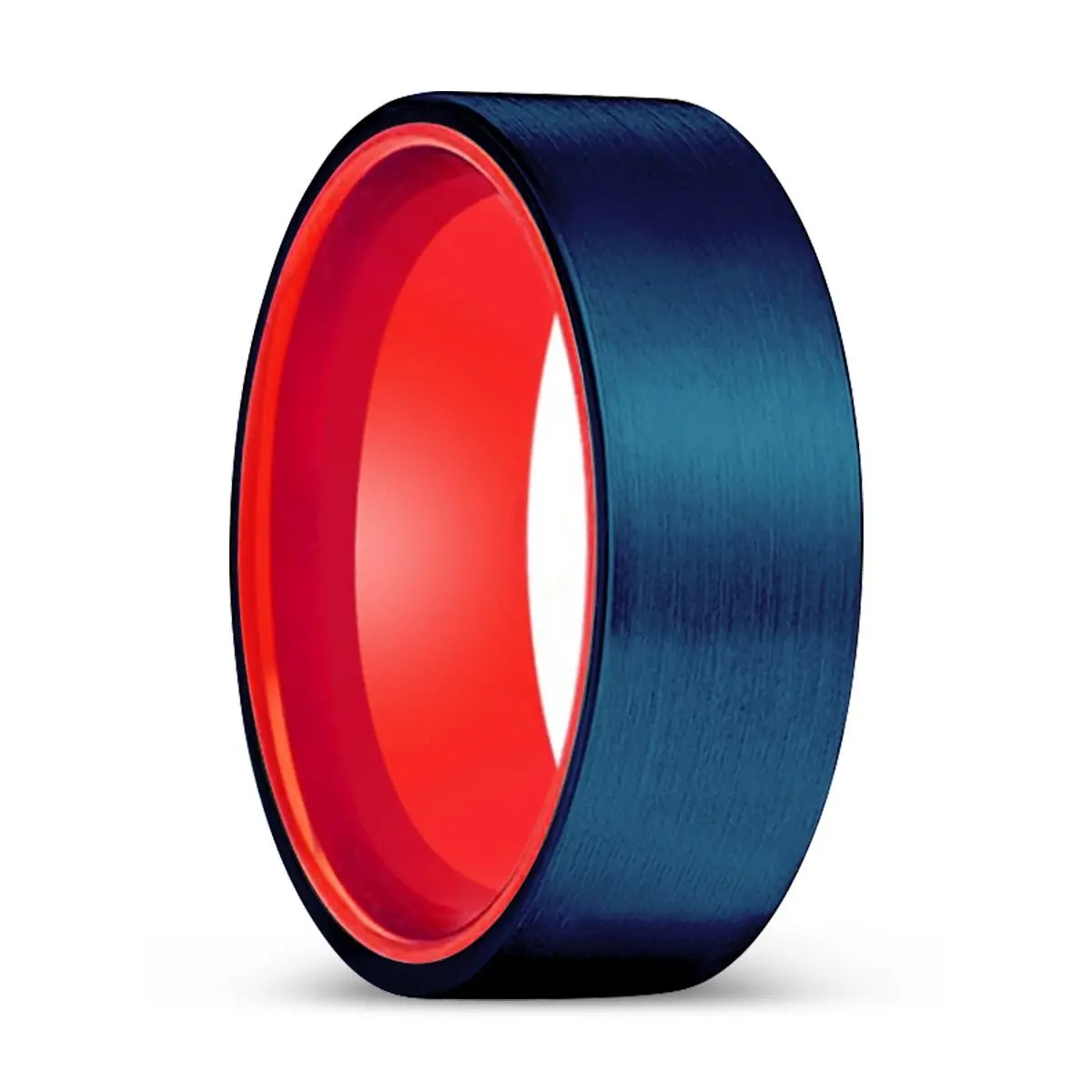 Theo | Red Ring, Blue Tungsten Ring, Brushed, Flat 1