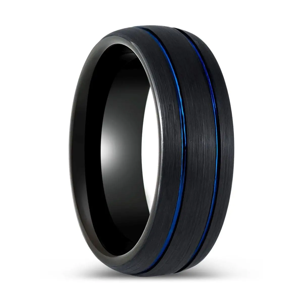 Theodore | Black Tungsten Ring Two Blue Grooves 1