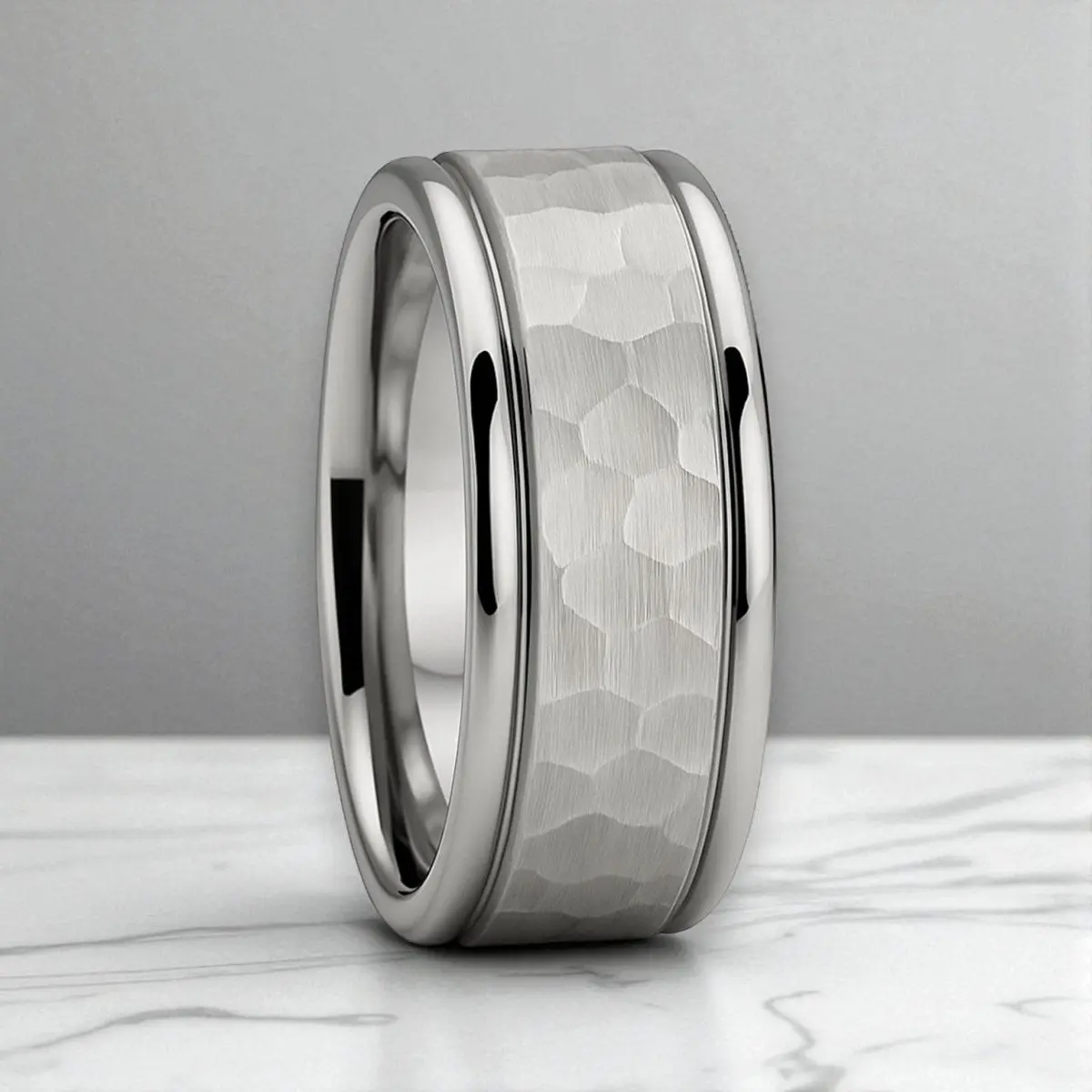 Thornton | Hammered Silver Tungsten Wedding Band 1