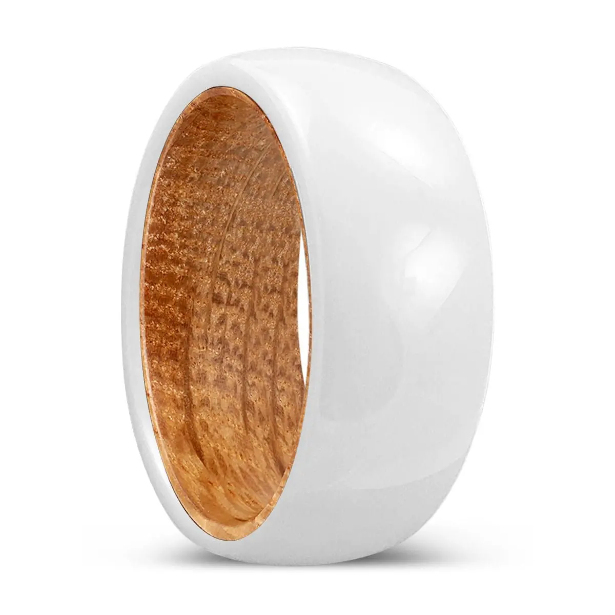 Thrive | Whiskey Barrel Wood, White Ceramic Ring, Domed 1