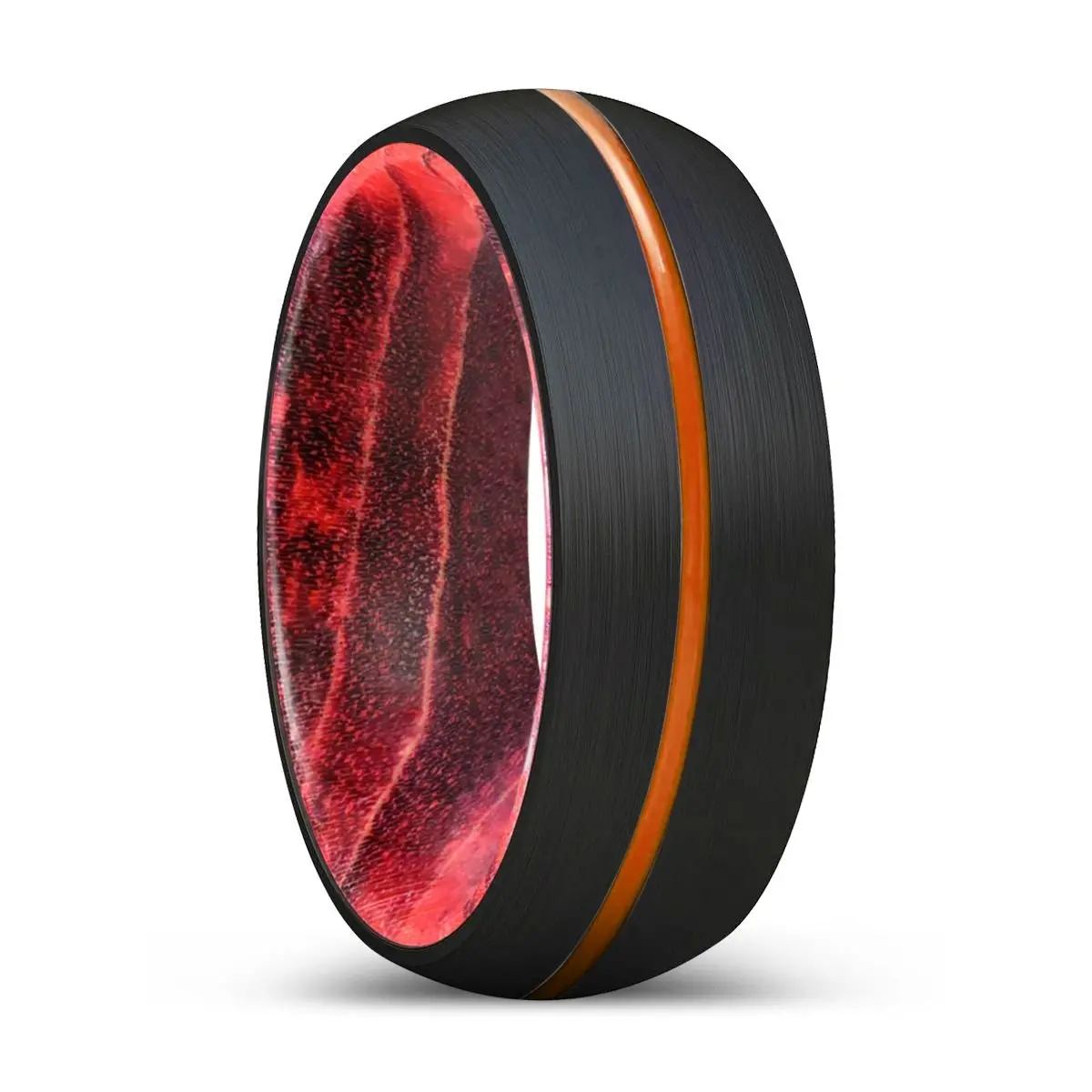 Timberwolf | Black & Red Wood, Black Tungsten Ring, Orange Groove, Domed 1