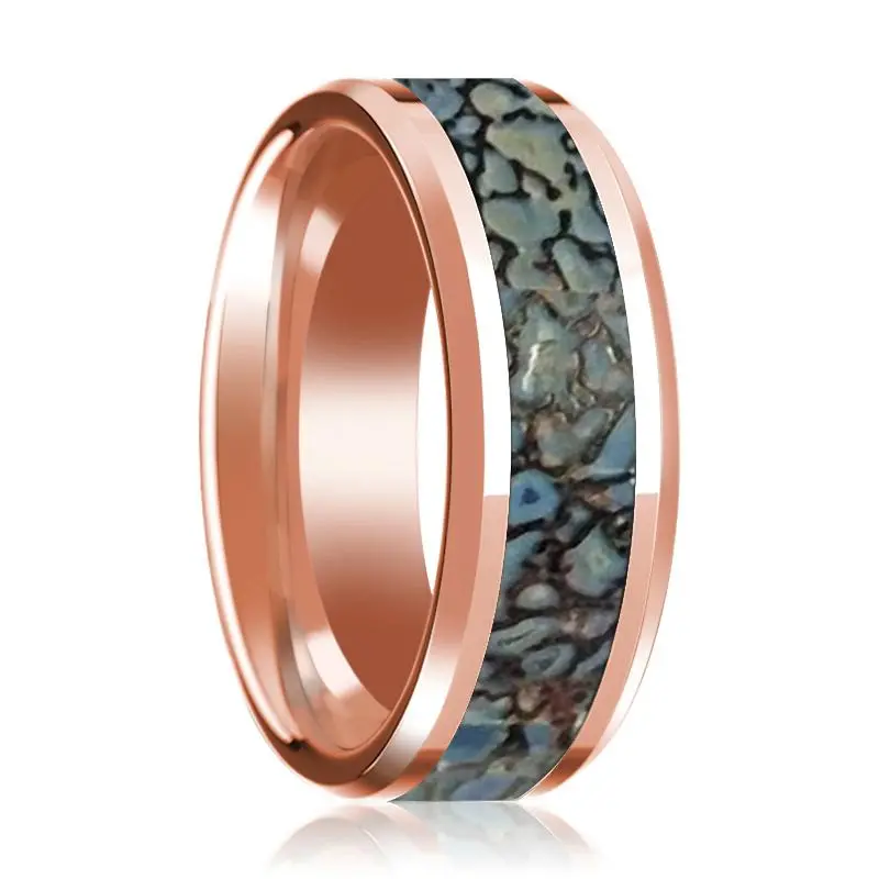 Titan | 14K Rose Gold Blue Dinosaur Bone Inlay Ring 1