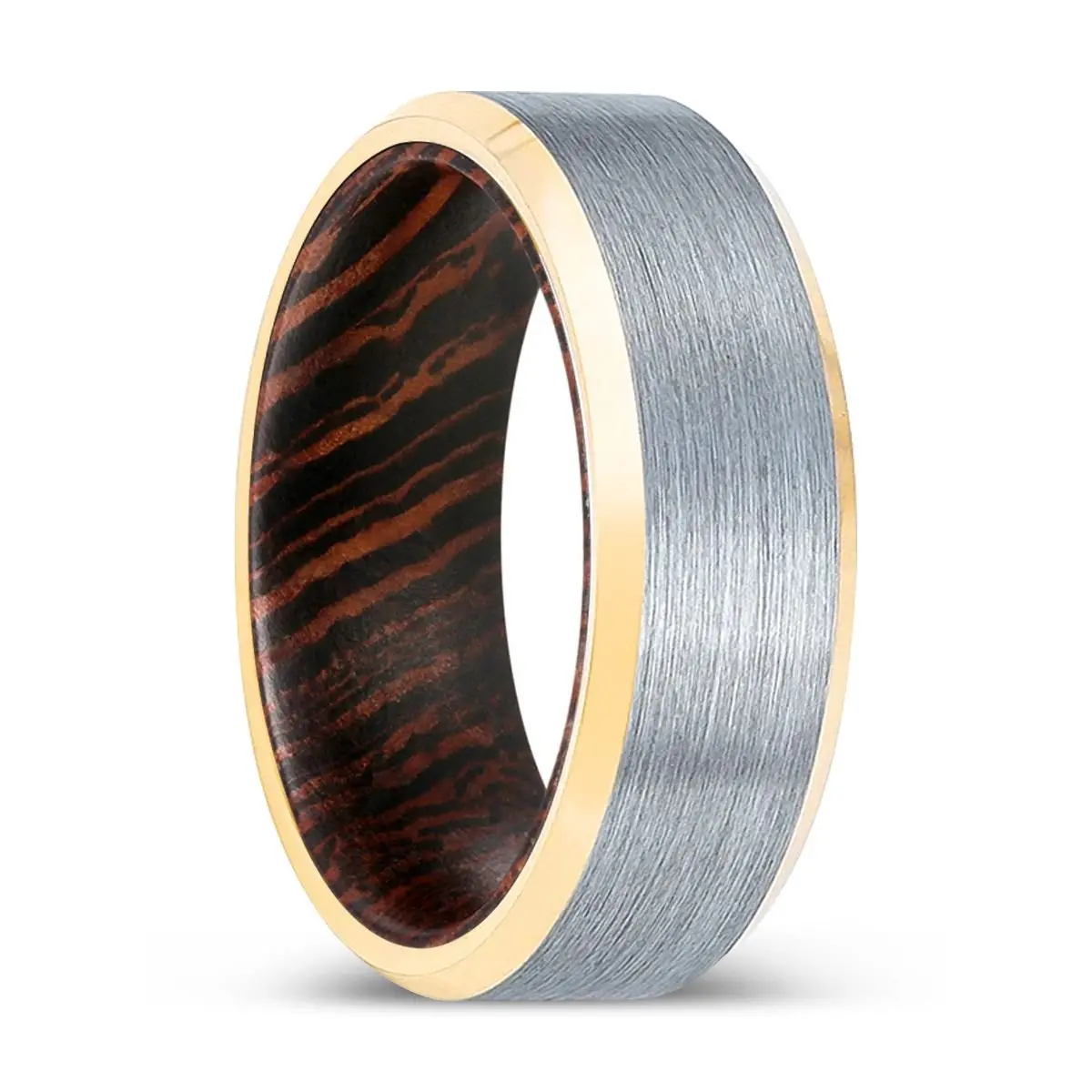 Tiwania | Wenge Wood, Brushed, Silver Tungsten Ring, Gold Beveled Edges 1