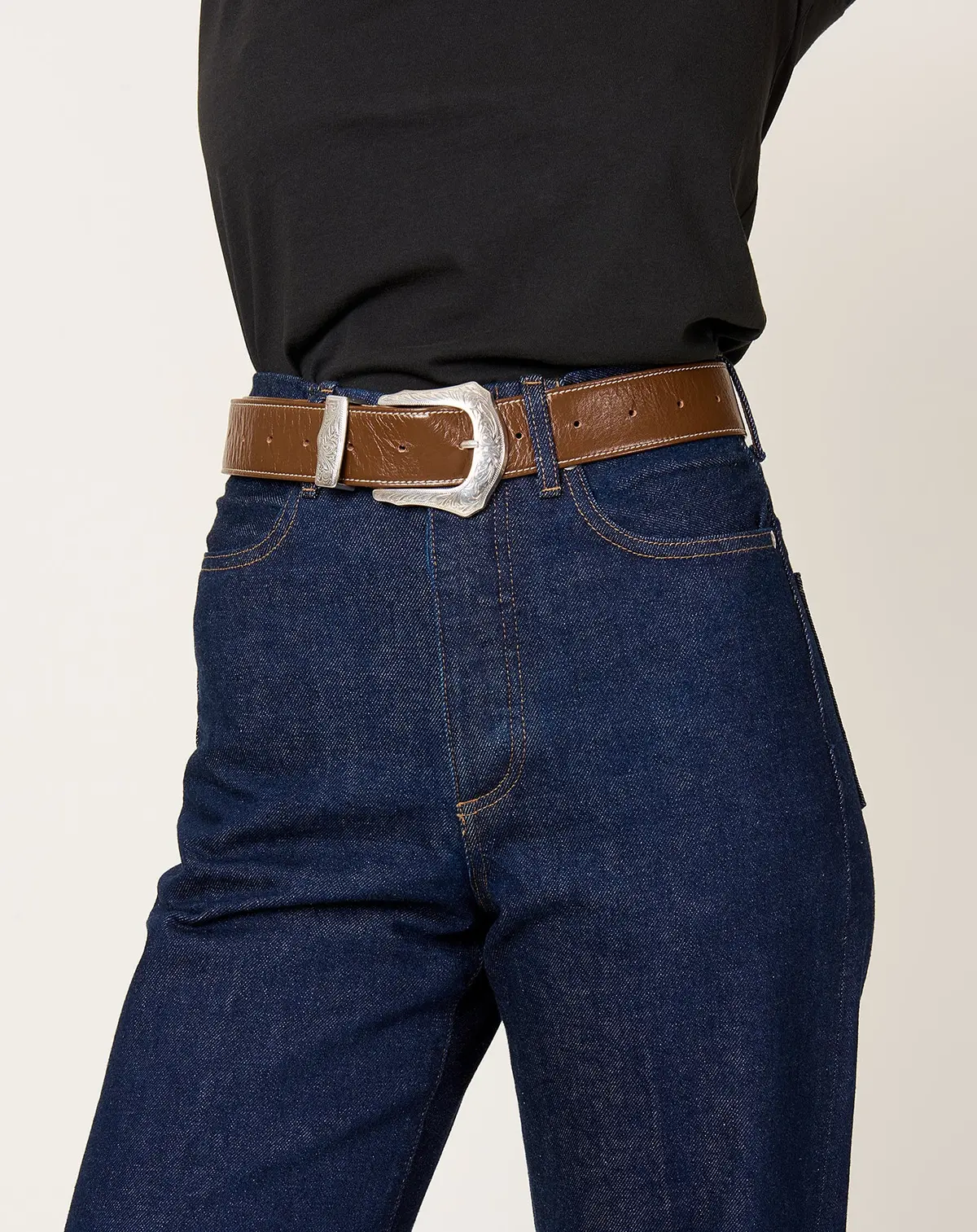 Buckle Wide Belt In Brown 1