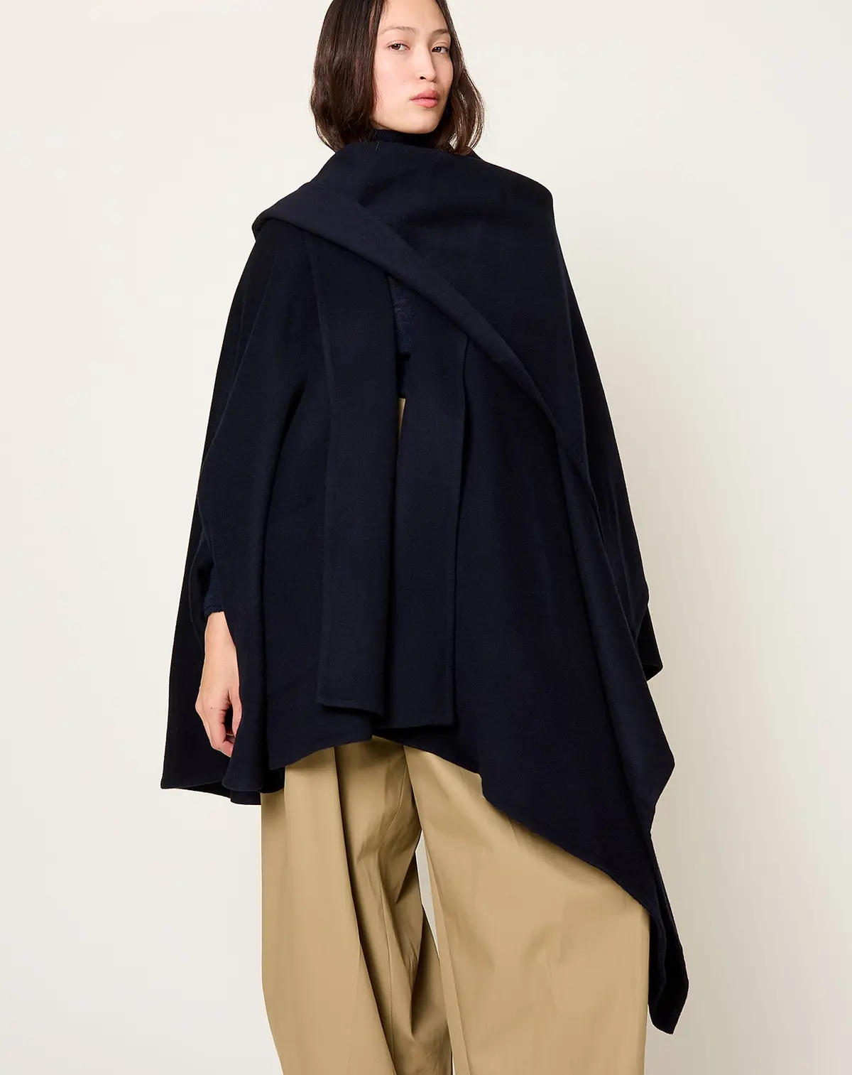 Double Face Melton Wool Cape Coat In Navy 1